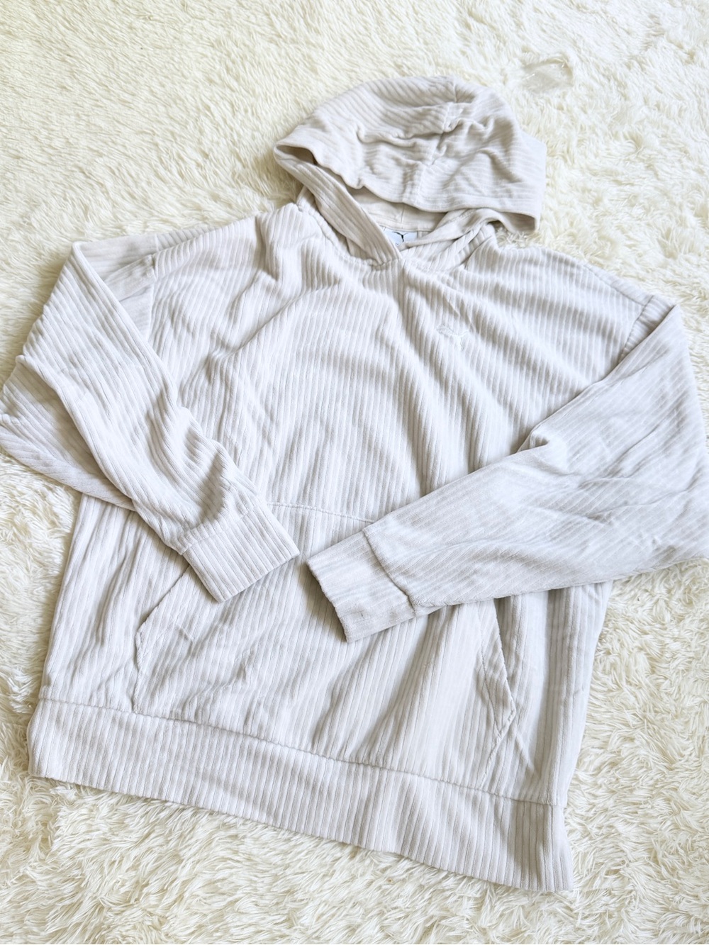 Puma Women’s Light Beige Corduroy Ribbed Hoodie